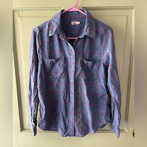 Faherty Blue Plaid Button Down flannel lightweight Shirt S b10